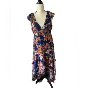 Lulus SZ XL Stunning Favorite Navy Blue Floral Ruffled High-Low Maxi Dress NWT